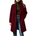 thumbnail image 5 of Hzzrkos Women Casual Loose Solid Color Lapel Collar Long Sleeve Double Breasted Pocket Long Coat Winter Outerwear Wool Blend Jacket Overcoat Wine M, 5 of 8