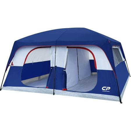 12 Person Camping Tents, 2 Room Weather Resistant Family Cabin Tent, 6 Large Mesh Windows with Carry Bag