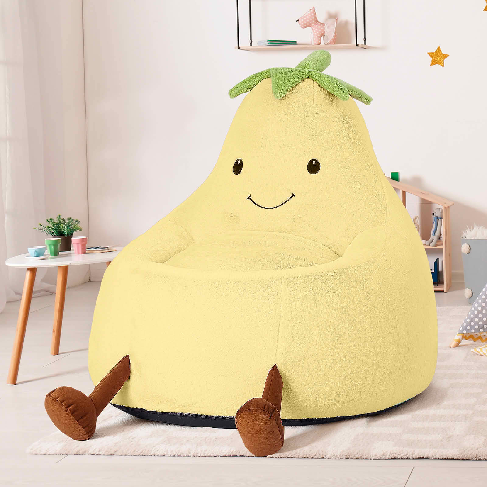 MAYEERTY Children's Bean Bag Chair Artificial Rabbit Fur Cover Filled Toddler Teen Sofa