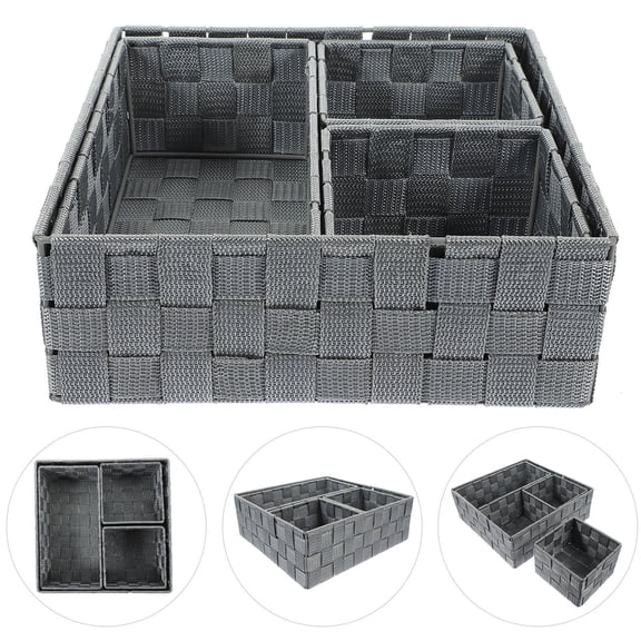 HONMEET 4-Pack Grey Woven Storage Bins for Desk Organization, Office Accessories Containers for Clutter Management and Storage