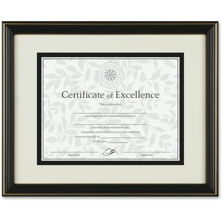 DAX Gold-Trimmed Document Frame, Wood, 11 x 14, 8 1/2 x 11, Black