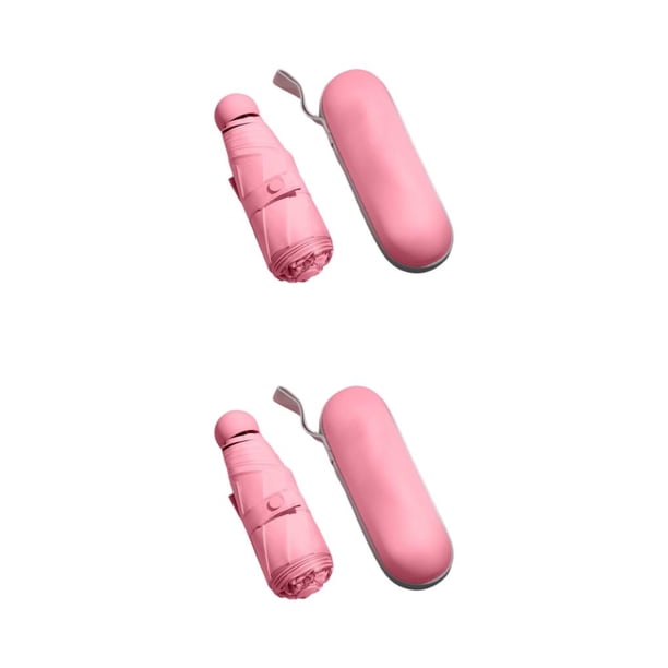 Paraguas plegable de viaje Inteprter para mujer impermeable 5 pliegues Mini sombrilla a prueba de viento Rosa oscuro 2piezas