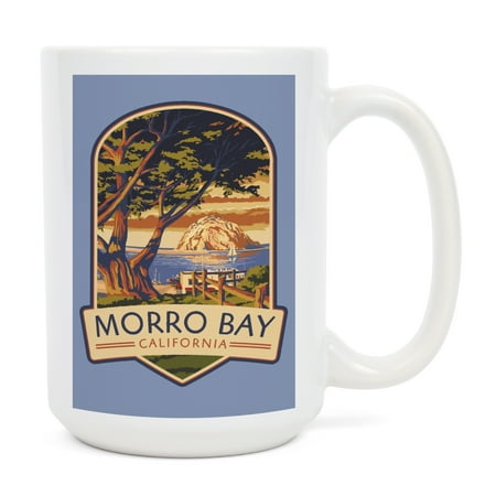 

15 fl oz Ceramic Mug Morro Bay California Town View with Morro Rock Contour Dishwasher & Microwave Safe