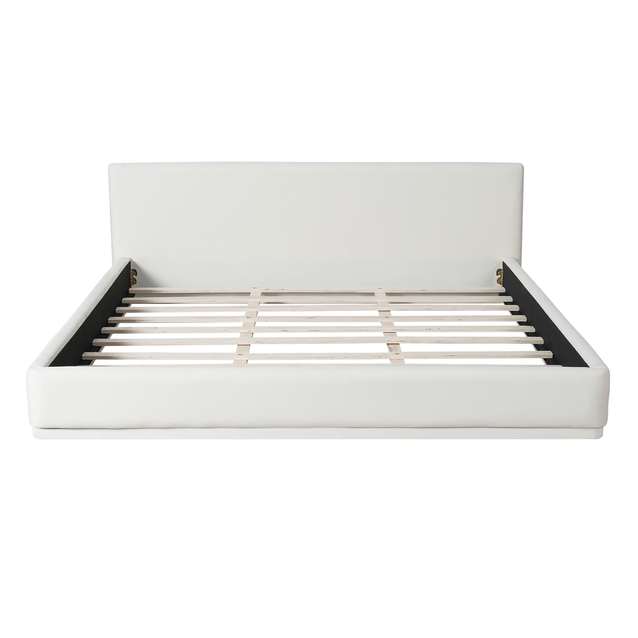 Christopher Knight Home Velvet Upholstered King Bed, Solid Wood Platform Bed Frame, White