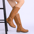 thumbnail image 3 of Women PU Leather Knee High Boots Low Heel Side Zipper Walking Riding Boots, 3 of 4