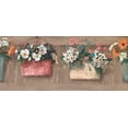 thumbnail image 2 of Concord Wallcoverings Wallpaper Border Garden Pattern Flowers Pots on Wooden Board for Dining Area Cottage, Brown Orange Green White Beige Pink, 10.5 Inches by 15 Feet KH5877B, 2 of 4
