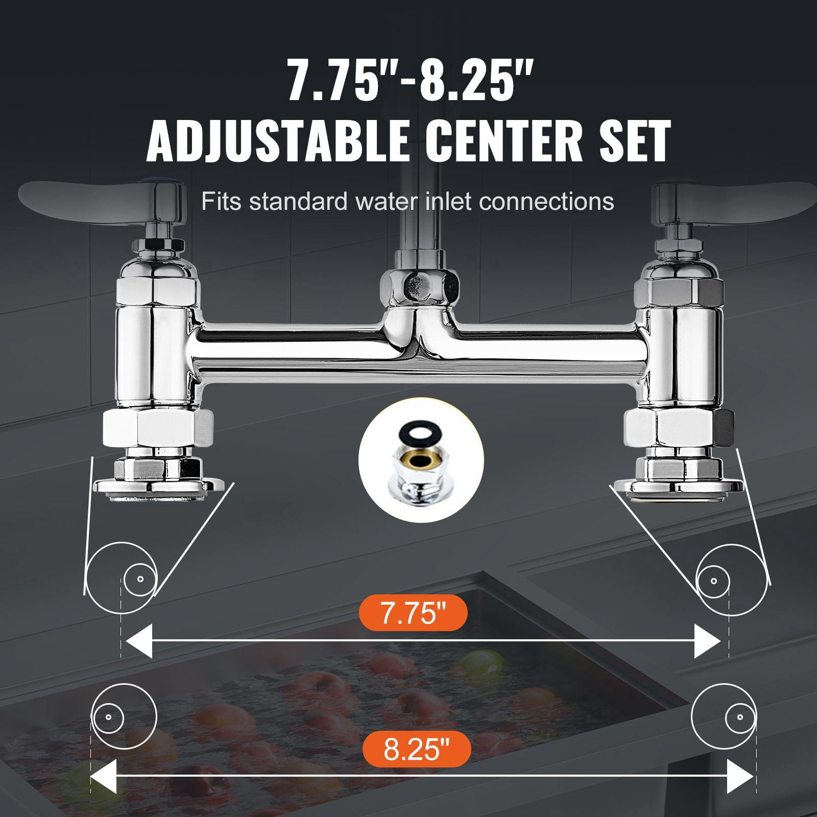 Commercial Kitchen Faucet 26 Inch Height 8 Inch Center 12 Inch Swing Spout Deck Mount Brass Pull Down Spray Pre Rinse for 1 2 3 Compartment Sink
