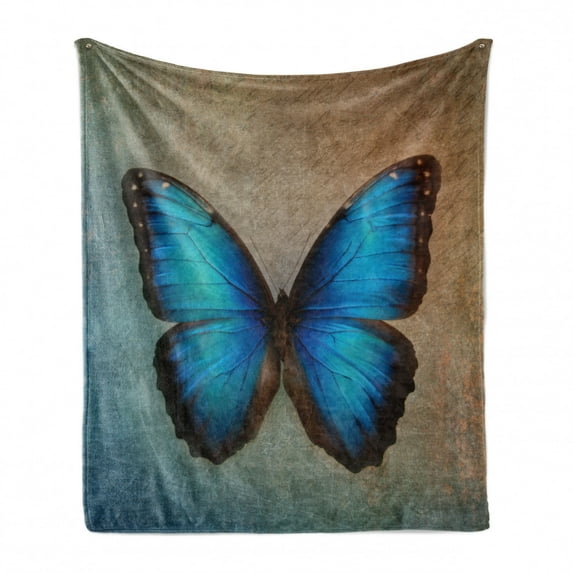 Beige Soft Flannel Fleece Throw Blanket, Butterfly Vintage British Grunge Victorian on Weathered Looking Background Spring, Cozy Plush for Indoor and Outdoor Use, 70" x 90", Multicolor, by Ambesonne