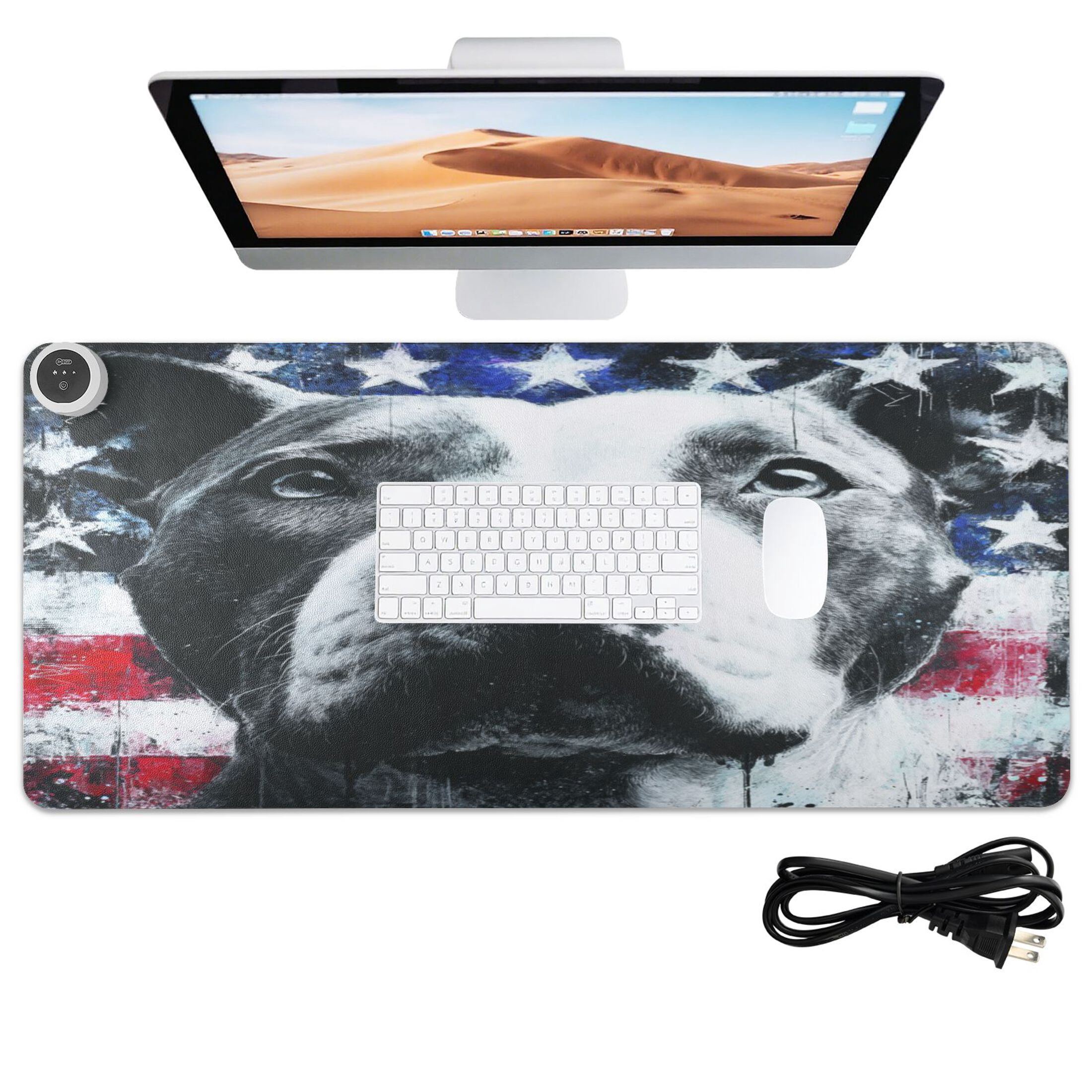 Large Heated Desk Mat Mouse Pad 31.5"x13"PU Leather Graphene Heating Desk Warmer with 3 Temperature Settings 110V US Plug Non-Slip Warm Pad for Home, Office, and Gaming Guardian Of The Old Glory