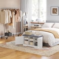 thumbnail image 2 of Shoe Bench, Entryway Storage Bench with Doors, Cushion, 2-Tier Shoe Rack with 6-Cubby, 31.5”L x 13.8”W Shoe Organizer Cabinet, Adjustable Shelf, Living Room, Bedroom, White, 2 of 18