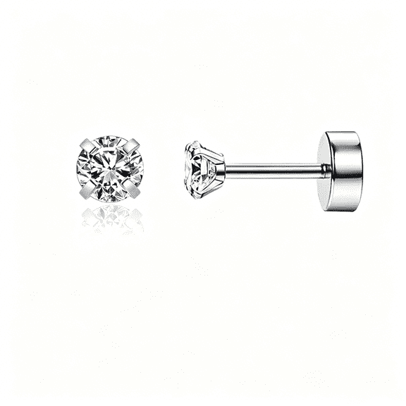 Kaleduo Hypoallergenic 316L Stainless Steel Screw Flat Back Stud Earrings, 5A Sparkle CZ Cartilage Earrings, Secure Screw-On Back Piercing Jewelry for Sensitive Ears,3mm Silver