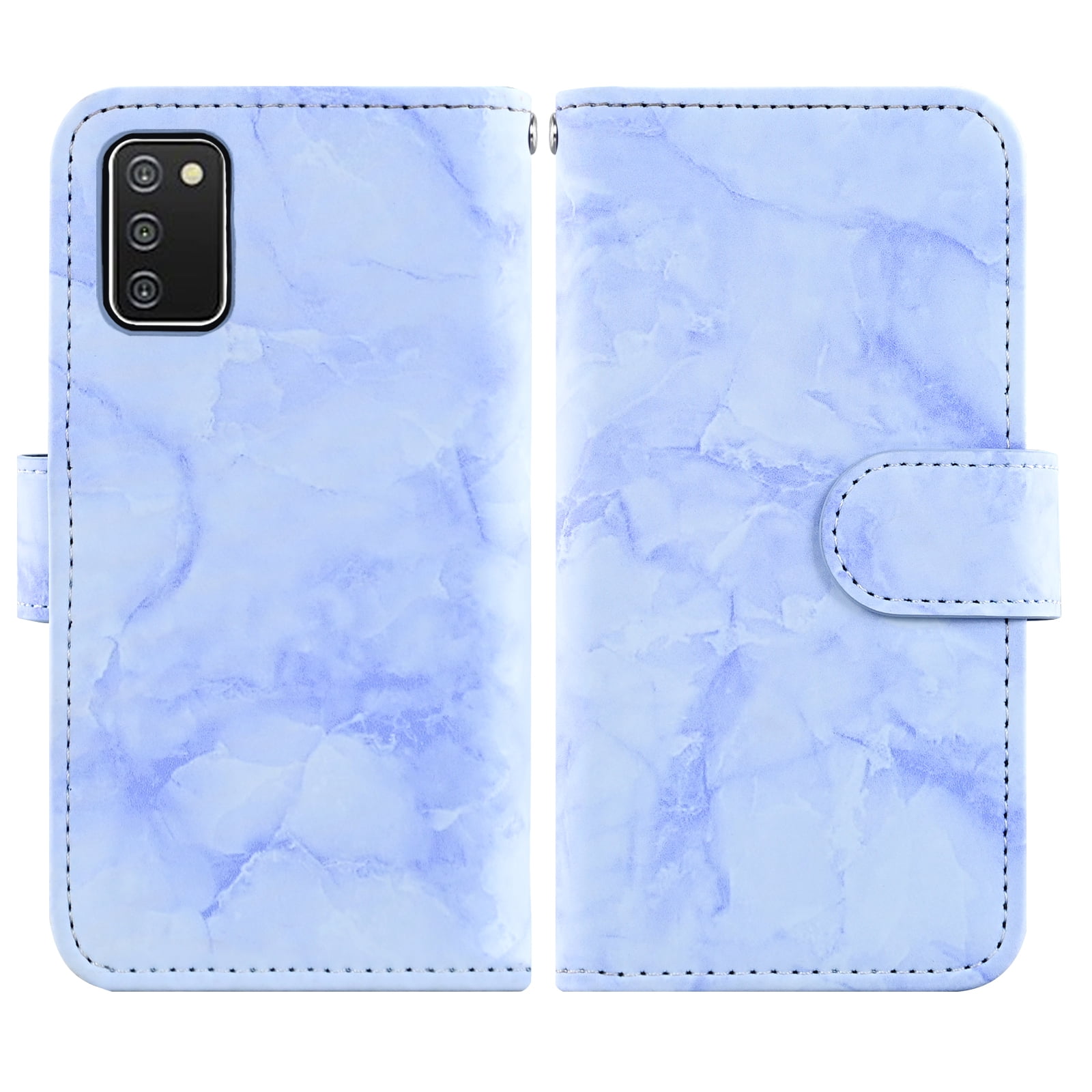 Asuwish Compatible with Samsung Galaxy A03s US Version 5G 2022 Wallet Phone Case and Tempered Glass Screen Protector Marble Flip Credit Card Holder Cell Cover for Ao3s A 03s SM-A037U SM A037U Blue