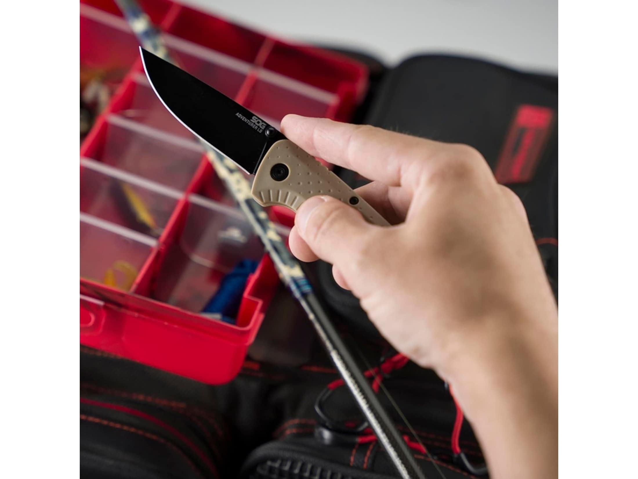SOG Adventurer LB Pocket Knife 3" Drop Point 5Cr15MoV Titanium Nitride Blade Glass Filled Nylon Handle Flat Dark Earth
