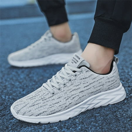 

Cathalem Men Solid Color Mesh Casual Shoes Comfortable Breathable Soft Sole Sneaker Storage Boxes for Men Grey 10