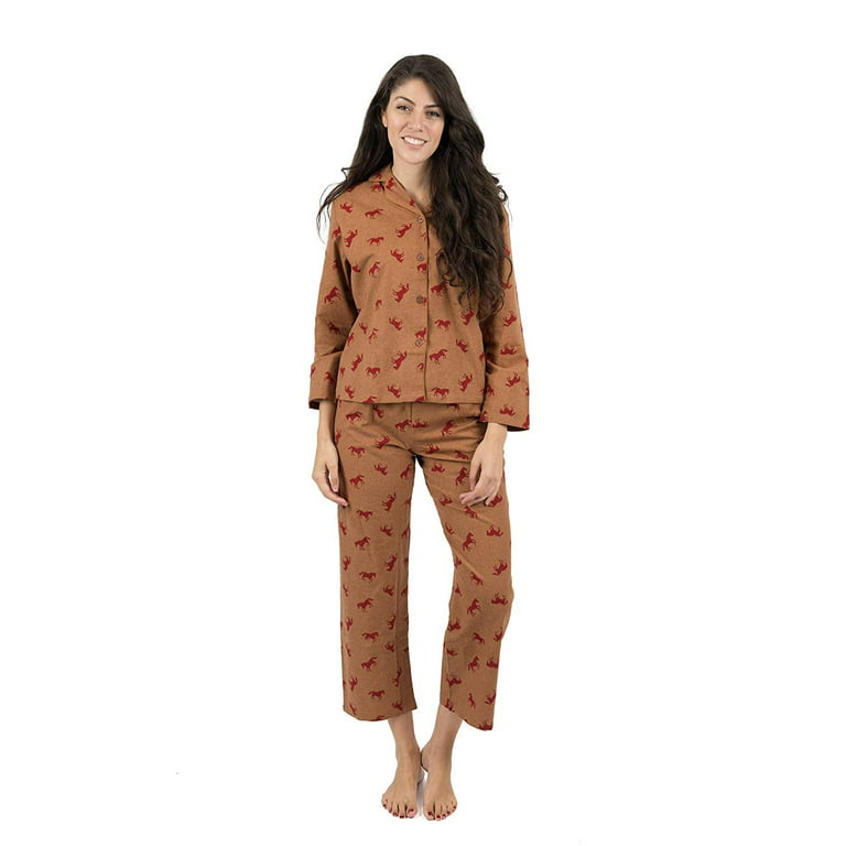 Leveret Womens Two Piece Flannel Pajamas Black & Green Plaid XL