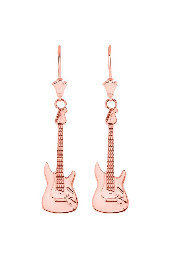 ELECTRIC ROCKSTAR BAND GUITAR LEVERBACK EARRINGS IN 14K ROSE GOLD