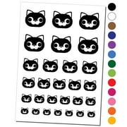 Round Cat Face Derpy Water Resistant Temporary Tattoo Set Fake Body Art Collection - Black