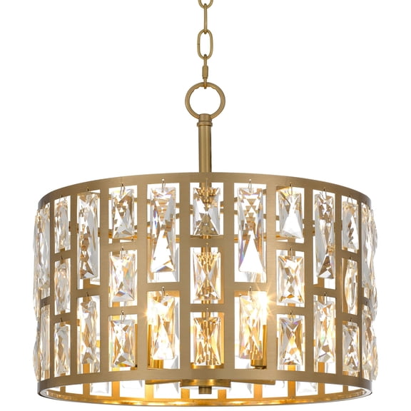 Kira Home Lumière 16" Gold Crystal Pendant Light, K9 Crystal Chandelier Convertible to Semi Flush Ceiling Light, Cool