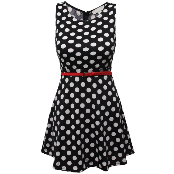 Women's Casual Fit Flare Polkadot Sleeveless Dress