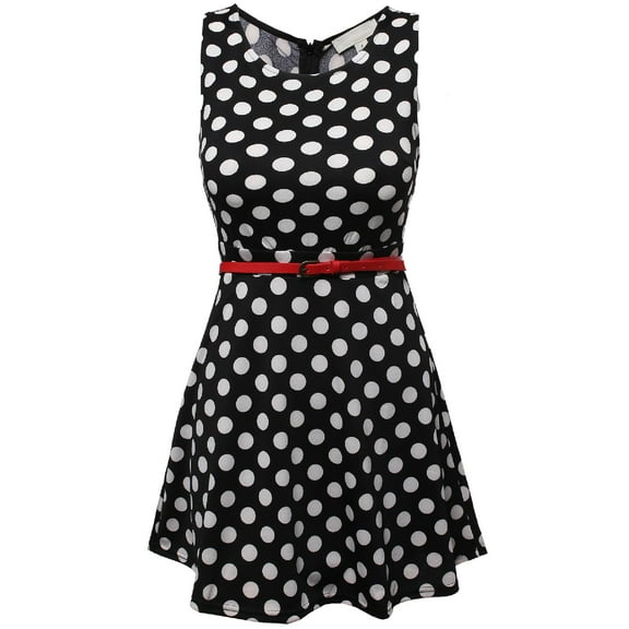Women's Casual Fit Flare Polkadot Sleeveless Dress
