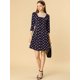 thumbnail image 3 of Allegra K Vestido A-Línea Retro De Lunares Botón Abajo Cuello Cuadrado Fruncido Para Mujer Azul S Unique Bargains Camisa con botones florales de tinta, 3 of 6