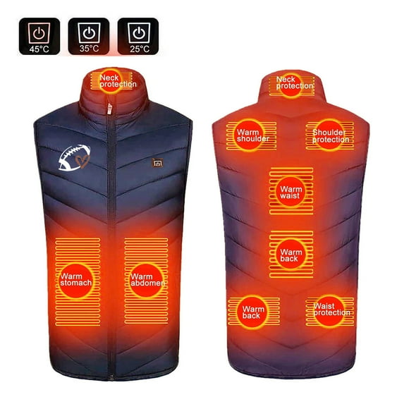 Meichang Men and Women Heated Vests Rugby Print 9 Heating Zones Heated Jackets Sleeveless Full Zipper Electric Heating Vests Winter Warm Rechargeable Heated Jackets