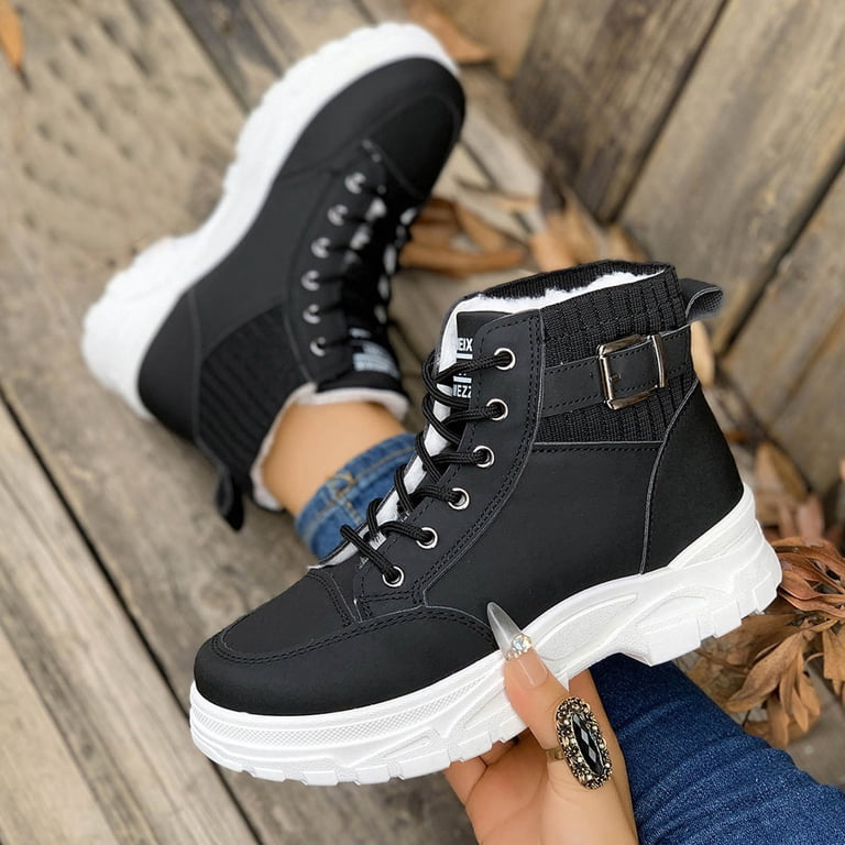 Black Winter Boots with Plush Lining Black Women Winter Boots Plush Lining Mid Calf Chunky Heel  main image 4