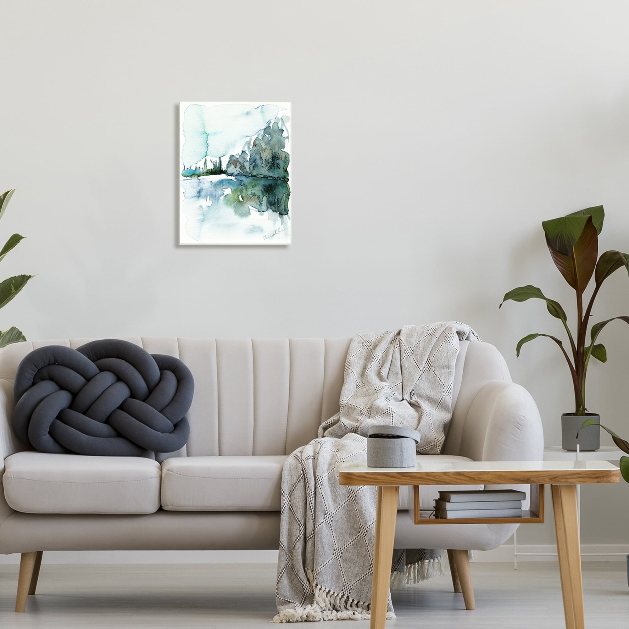 Stupell Industries Trees Lake Reflection Modern Landscape Watercolor Effect Painting Unframed Art Print Wall Art, Design by Kendra Shedenhelm
