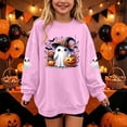 thumbnail image 2 of dazeni Funny Ghost Pumpkin Pattern Sweatshirts for Kids Girls Oversized Crewneck Sweatshirt Loose Casual Long Sleeve Tunic Pullover Pink 7-8 Years, 2 of 7
