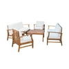 GDF Studio Lorelei Outdoor 8 Seater Acacia Wood Chat Set, Cream and Teak Finish