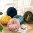 thumbnail image 6 of Round Throw Pillow Set of 2 – Decorative Velvet Ruched Pumpkin Pillows with Button Center, Soft Handmade Cushions for Couch Sofa Bed Farmhouse Vintage Rustic Decor, 14.5" R, Teal, 6 of 8