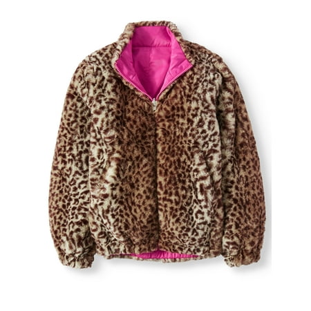 - BHIP Reversible Leopard Faux Fur Bomber Jacket (Little Girls & Big Girls)