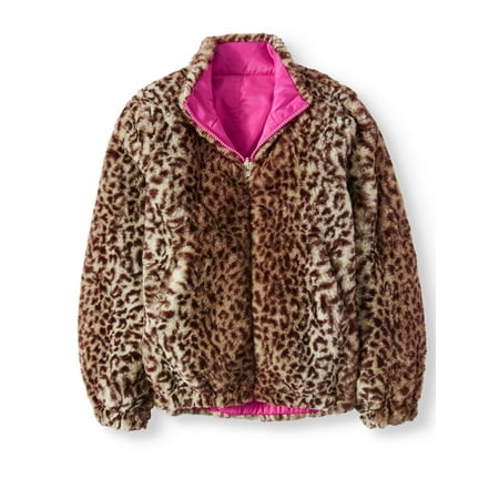 BHIP Reversible Leopard Faux Fur Bomber Jacket (Little Girls & Big