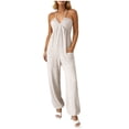 thumbnail image 2 of ClodeEU Women's Spaghetti Strap Jumpsuit, Loose Wide Leg Romper with Pockets for Summer and Vacation White,Women's Plus XL, 2 of 6
