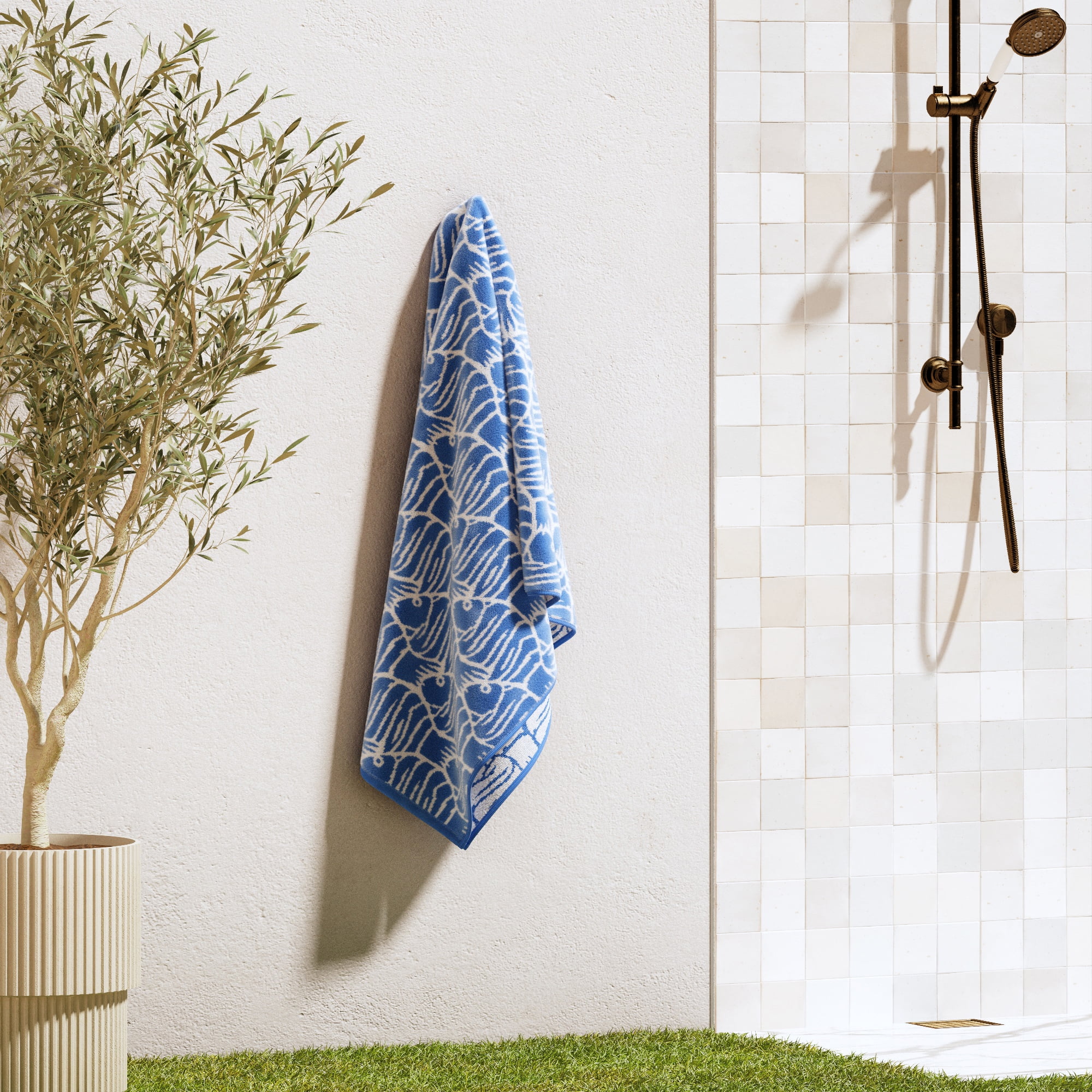 100% Cotton Oversized 36" x 68" Blue Fish Beach & Pool Towels