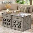 thumbnail image 3 of Farmhouse End Table with Charging Station, 24" Large Sofa Side Table with Drawer, Large End Table for Living Room, Wooden Nightstand with Outlet, Square, Greige, 3 of 9
