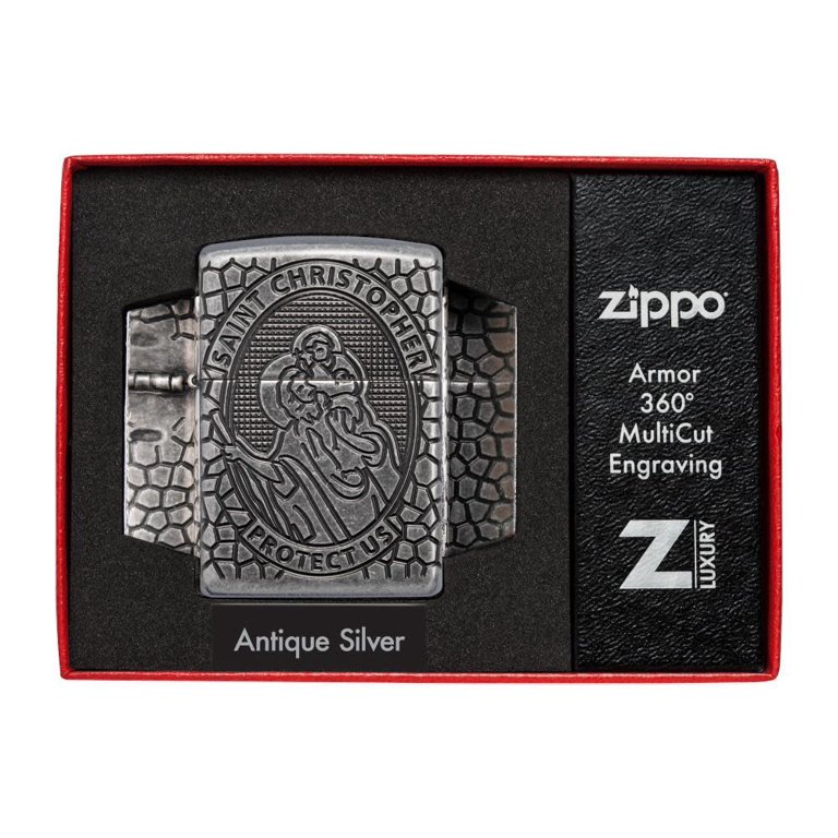 St.CHRISTOPHER 7inch ネオアコ Zippo Armor Antique Silver Plate St. Christopher Metal