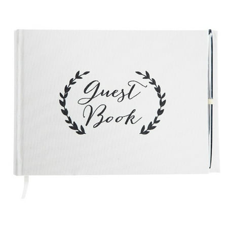 True Love Guest Book - David Tutera Black & White Laurel Wreath Wedding Guest Book