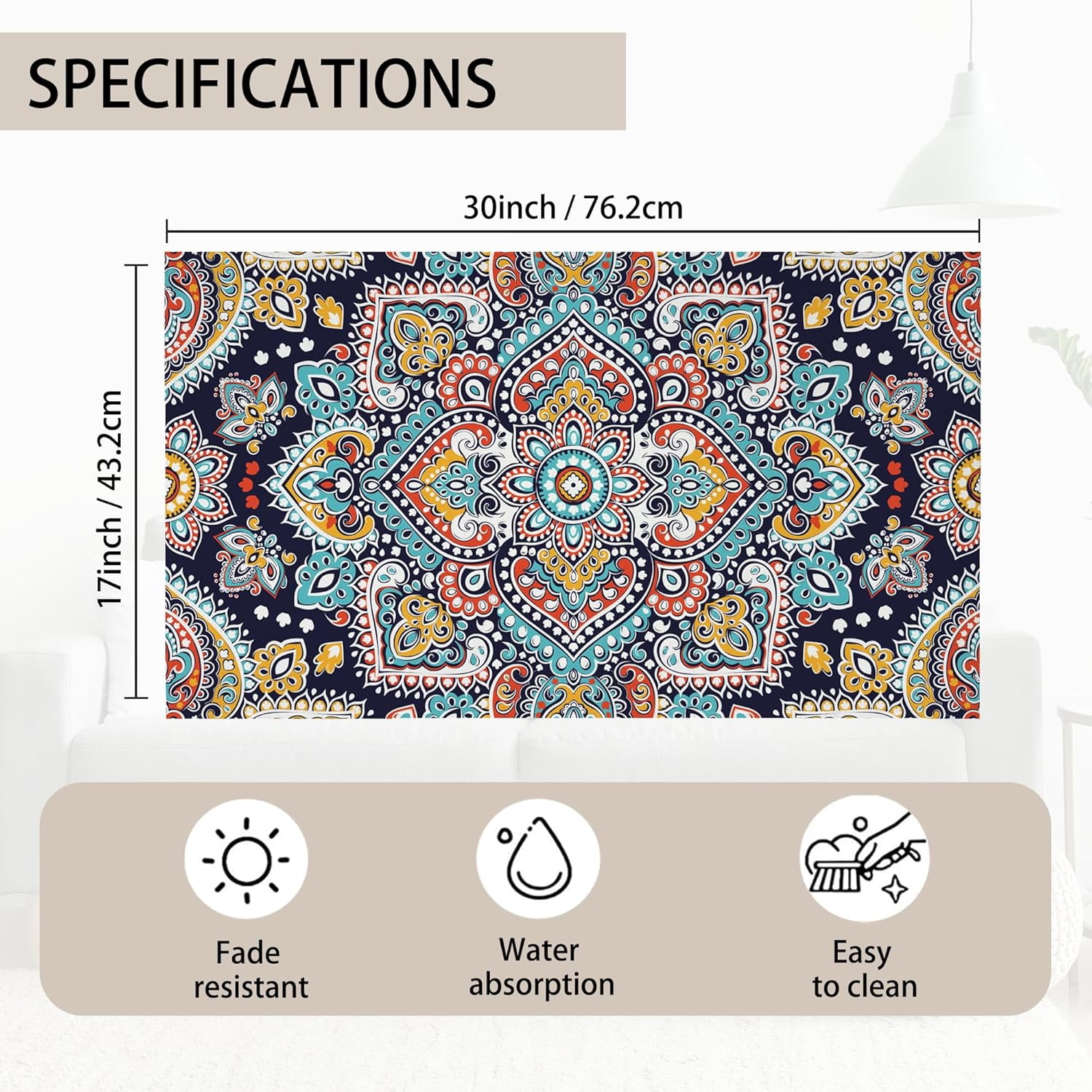 Mandala Doormat Entrance Rugs Indoor 17 x 30 Inch,Ethnic Welcome Doormat Decorative Home Floor Mat,Non Slip Rubber Back and Strong Water Absorption for Outdoor Indoor Entrance Decor