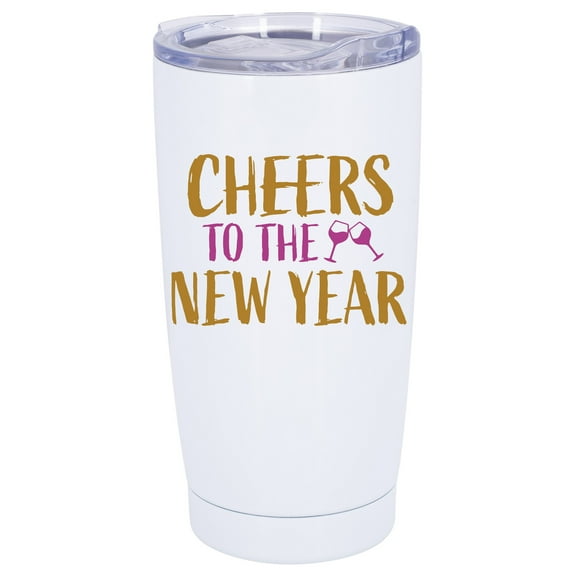 100 North 20 Ounce Stainless Steel On the Go Travel Tumbler With Push Top Lid, Cheers to the New Year White