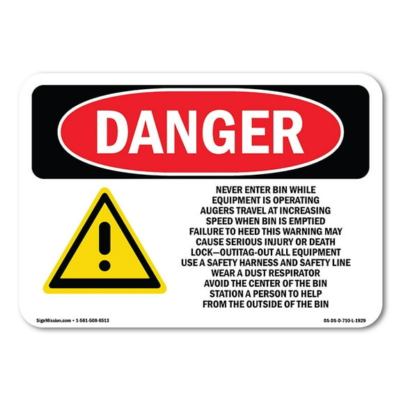 OSHA Danger Sign - Grain Bin Silo Safety | Decal | Protect Your Business, Construction Site, Warehouse & Shop Area |  Made in The USA