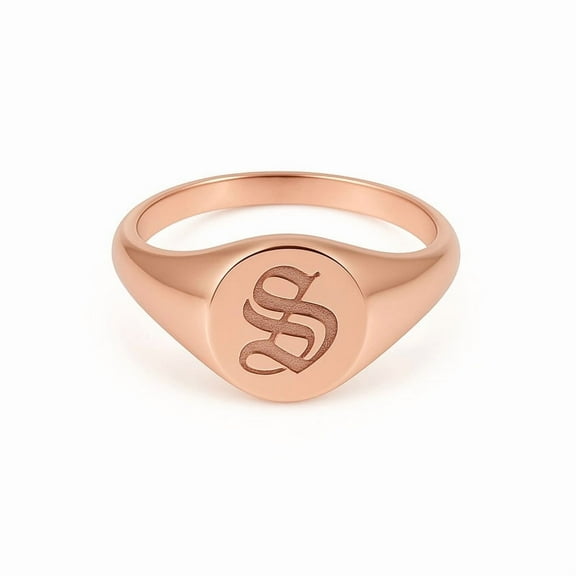 Aspire Jewels-Unisex Old English Initial Signet Ring – Personalized Custom Engraved Oval Top Jewelry – Gold, Rose Gold & White Plated Initial Signet Ring – US Sizes 5–10