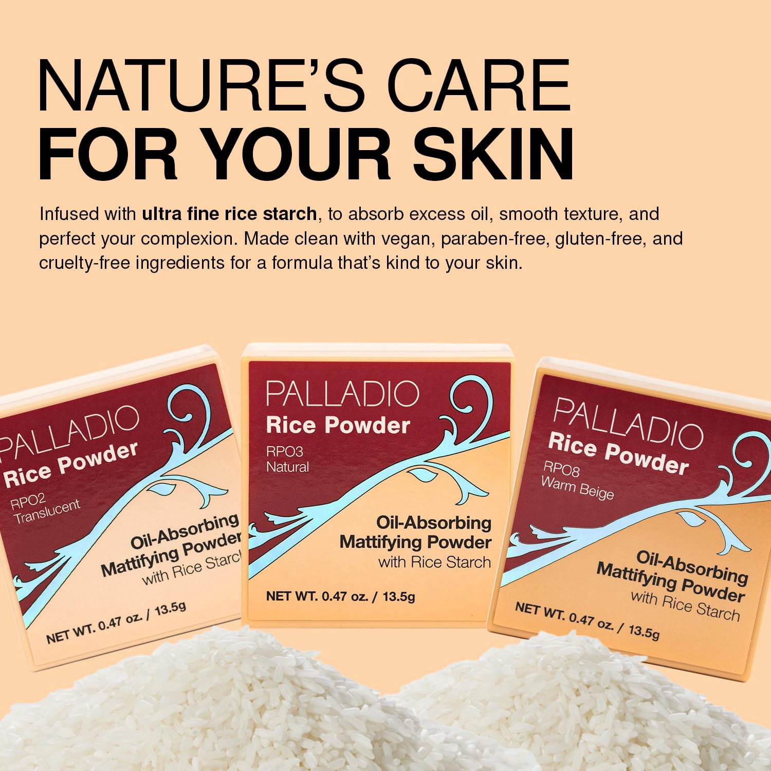 "Palladio Rice Powder Loose Setting Powder Absorbs Oil Leaves Face Looking and Feeling Smooth Helps Makeup Last Longer For a Flawless Fresh Look Pack , Translucent, 1 Count, (Pack of 3)"