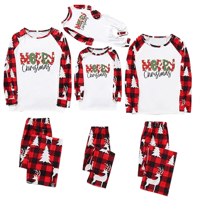 Penkiiy Pyjamas de Noël pour la Famille Ensemble de Pyjamas Assortis, Pyjamas de Noël à Carreaux Rouges avec Rennes pour Femmes Hommes Enfants Rouge 3-4 Ans
