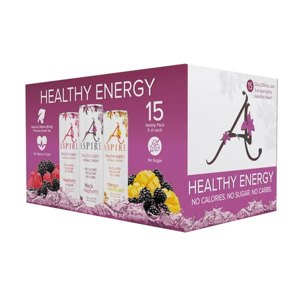 Aspire Healthy Energy Assortment, 12 Fluid Ounce (Pack of 15)