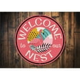 thumbnail image 2 of Welcome to Our Nest Flamingo Sign, Decorative Aluminum Metal Decor Sign - 12" Round, 2 of 4