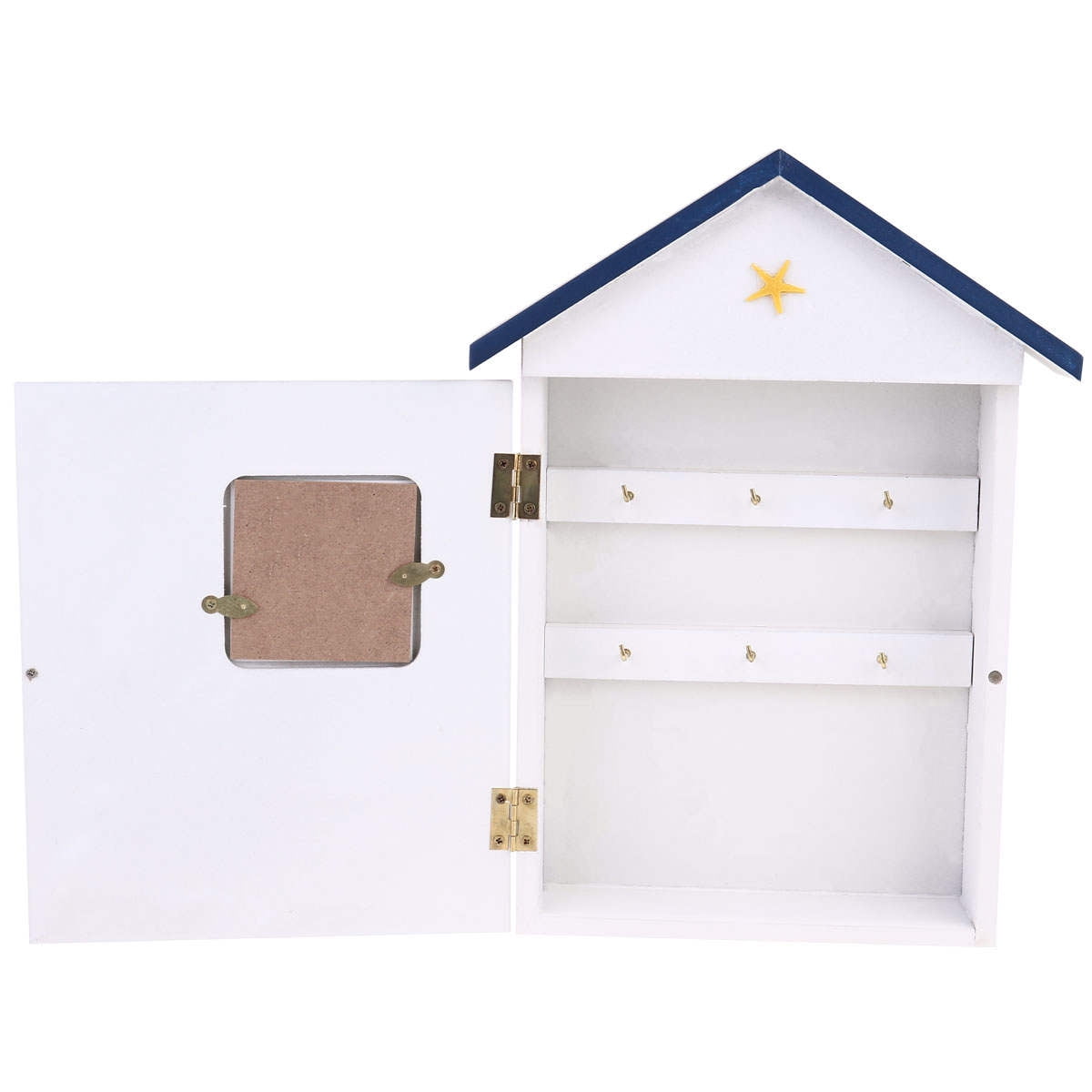 IBASETOY 1Pc Wall Mounted Wooden Key Storage Box White Key Organizer for Entryway Kitchen with Hooks