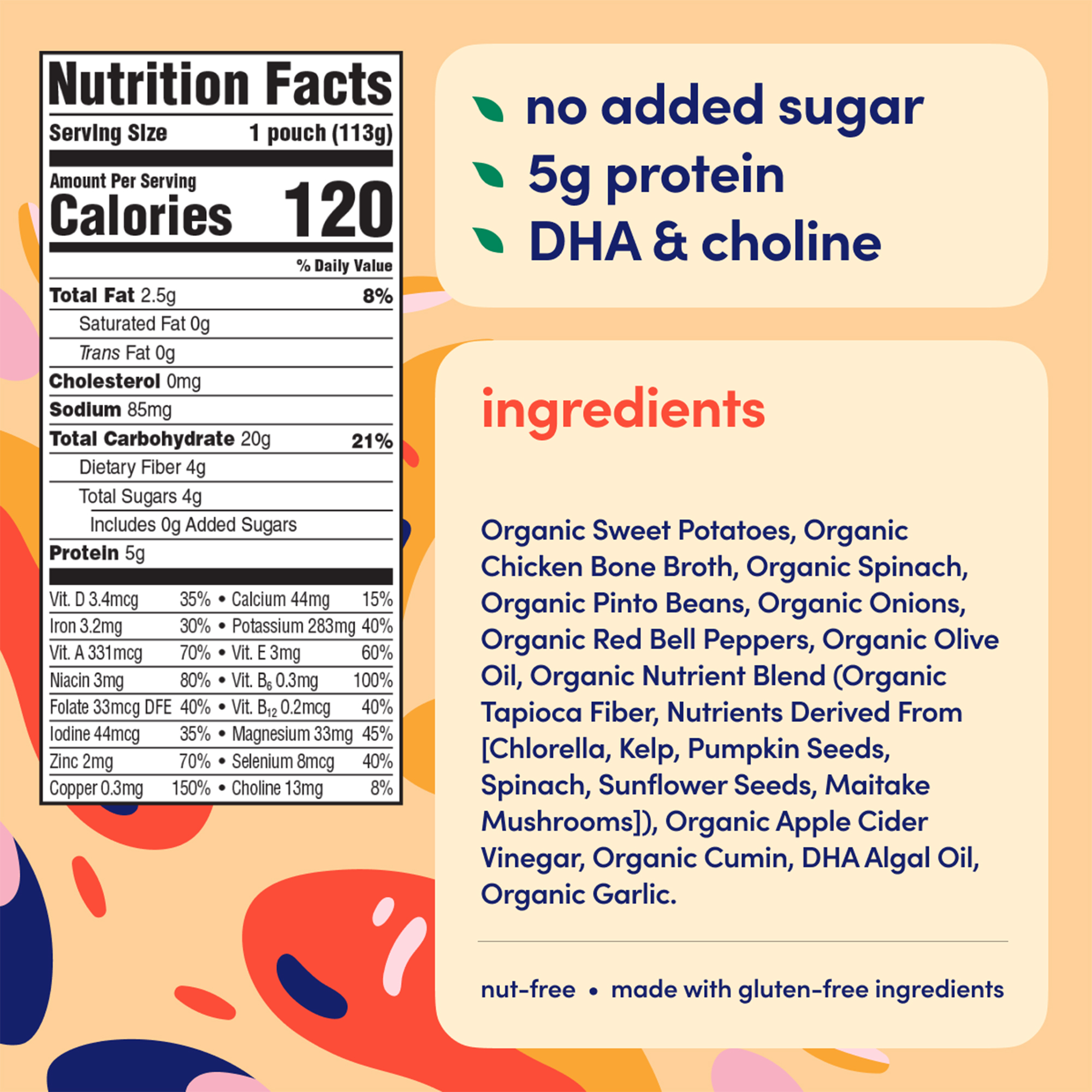 Cerebelly Organic Baby Food, Sweet Potato Pinto Bean Chicken Broth with Cumin, 4 oz Puree Toddler Pouches, 6 Pack