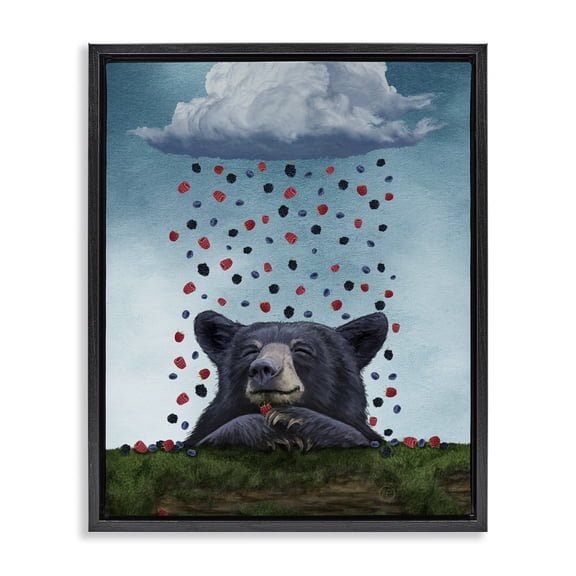 Stupell Industries Farmhouse Bear with Berry Cloud Black Floating Frame Canvas Art, 17 x 21, by Paula Belle Flores