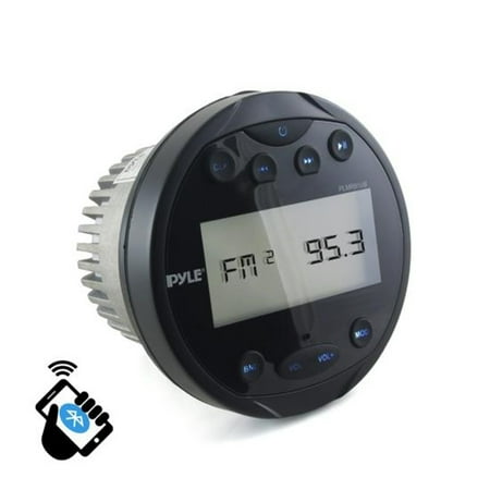 Waterproof Marine Boat (PYLE PLMR91UB - Round Waterproof Marine Stereo - 4x28 W Aquatic Boat in Dash Gauge Radio Receiver System with Bluetooth, AM FM, Digital LCD, USB, AUX, RCA - Includes Wiring)